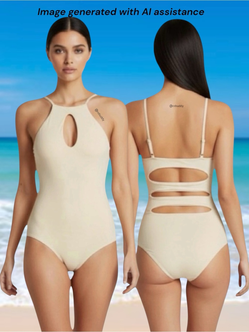 BECCA XL cream keyhole halter swimsuit